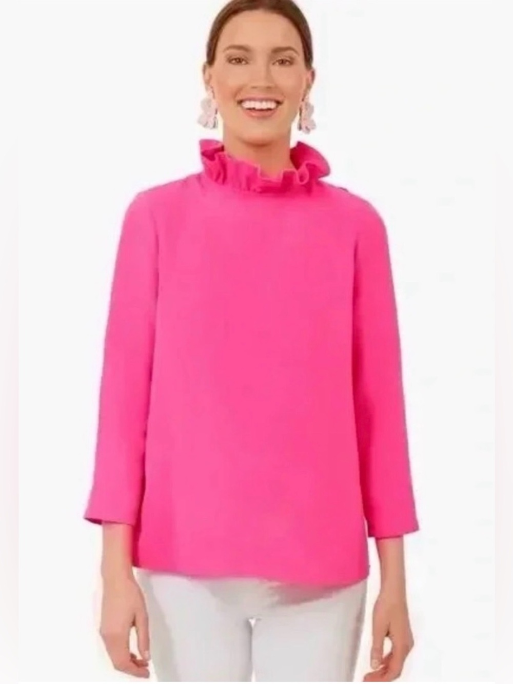 Tuckernuck Bright Pink Ruffle Neck Blouse